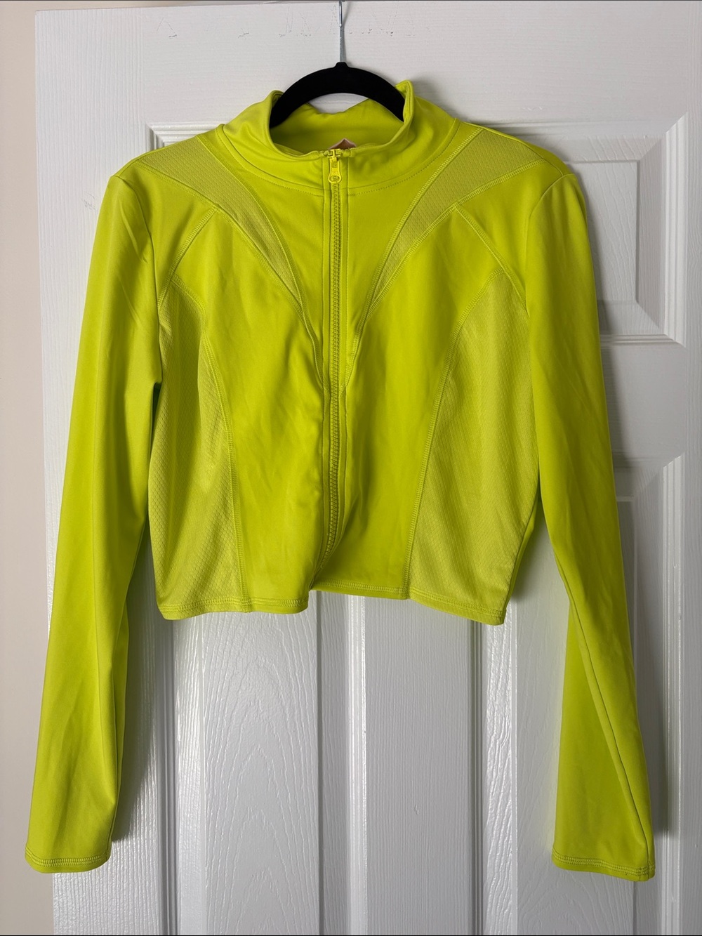 Women’s Sz L- Cropped Neon Yellow/Green Zip-Up Athletic Jacket